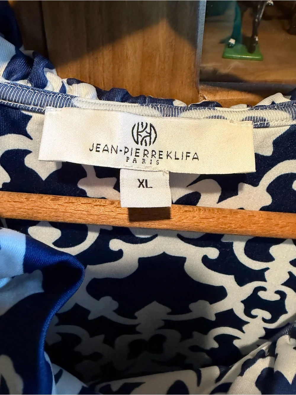 Jean-Pierre Klifa Paris Ruffle Collar Jersey Dress Blue/ Scroll Resort Size XL